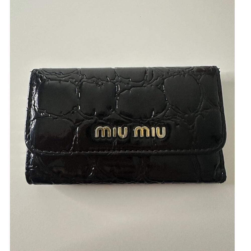 Miu Miu Black Patent Croc Embossed 6 Key Holder Wallet Gold Hardware w/ Box Card